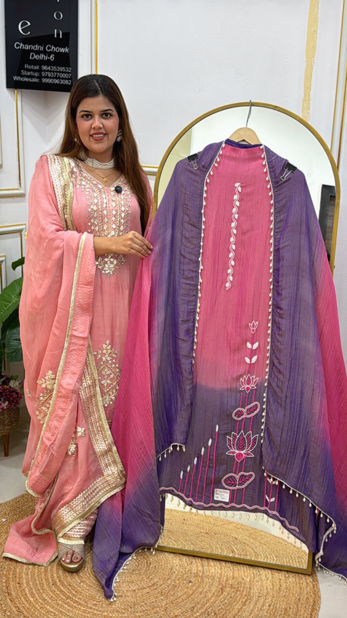 Festival Special Crushed Shimmer Silk Suit Material with Ombre Shirt & Dupatta GF 518